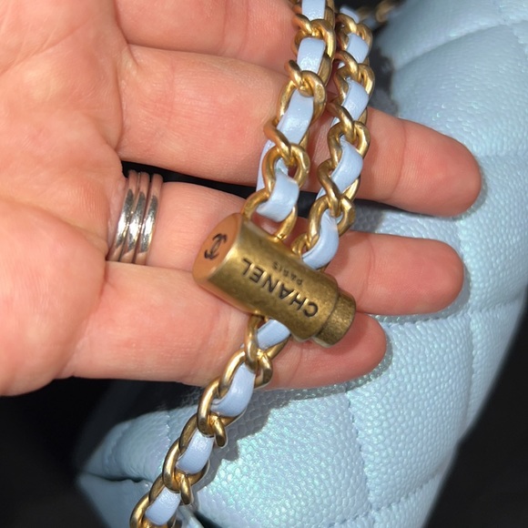 RESERVED Chanel my perfect Mini Square 21k Iridescent Light Blueadjustable chain - Picture 7 of 13